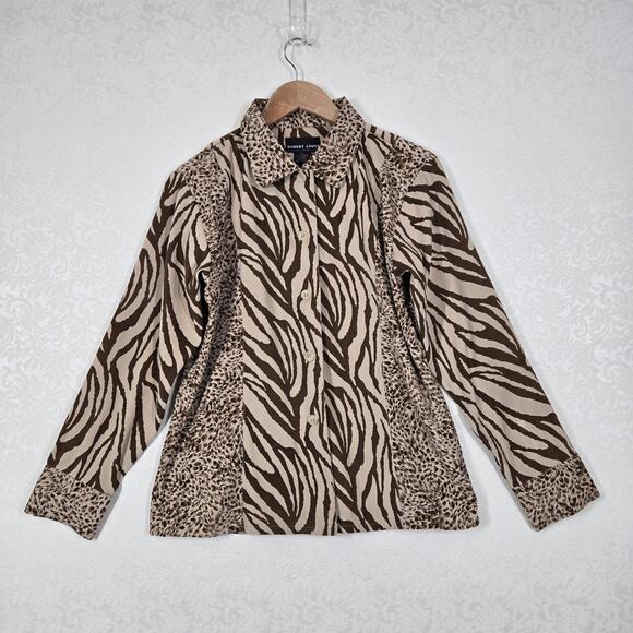 VTG Robert Louis Shirt Jacket Shacket sz M Brown Tan Animal Print Button Front - Picture 16 of 16